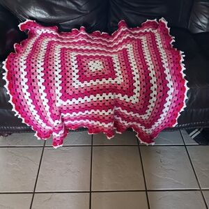Handmade Crochet Blanket in Pink and White